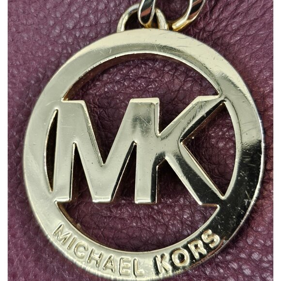 MICHAEL KORS Merlot Pebble Leather Hobo Satchel Shoulder Bag Large Logo Charm - Picture 3 of 15